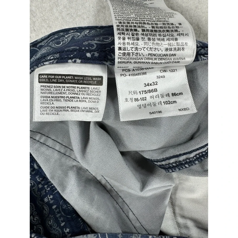 Levis 502 Regular Taper Blue Bandana Patchwork Chore Pants Mens 34x32 Raw Hem